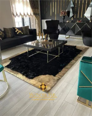 100% Natural Modern Black Gold Sheepskin Handmade 8x10 Living Room Rug