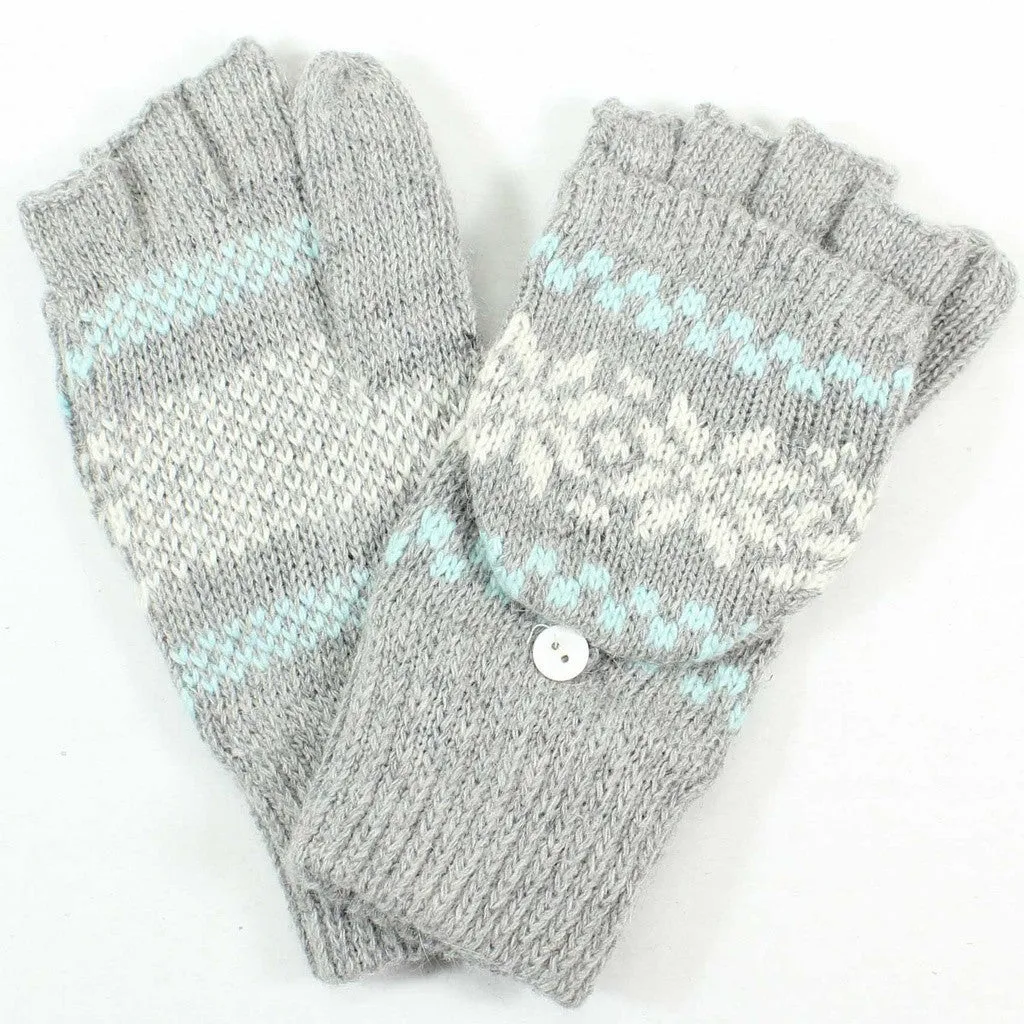 Angora Flip Top Snowflake Mitten Gloves