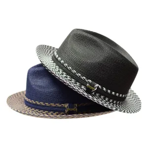 Bruno Capelo Antonio 2-Tone Straw Fedora Hat Snap Brim