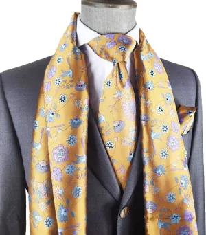 Buckthorn Brown Floral 100% Silk Tie, Scarf and Pocket Square