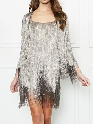 Fashion Fringe Long Sleeve Evening Dress