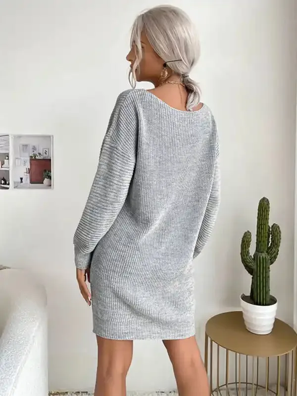 Fashion Ladies Loose Gray Long Sleeve Long Sweater Dress