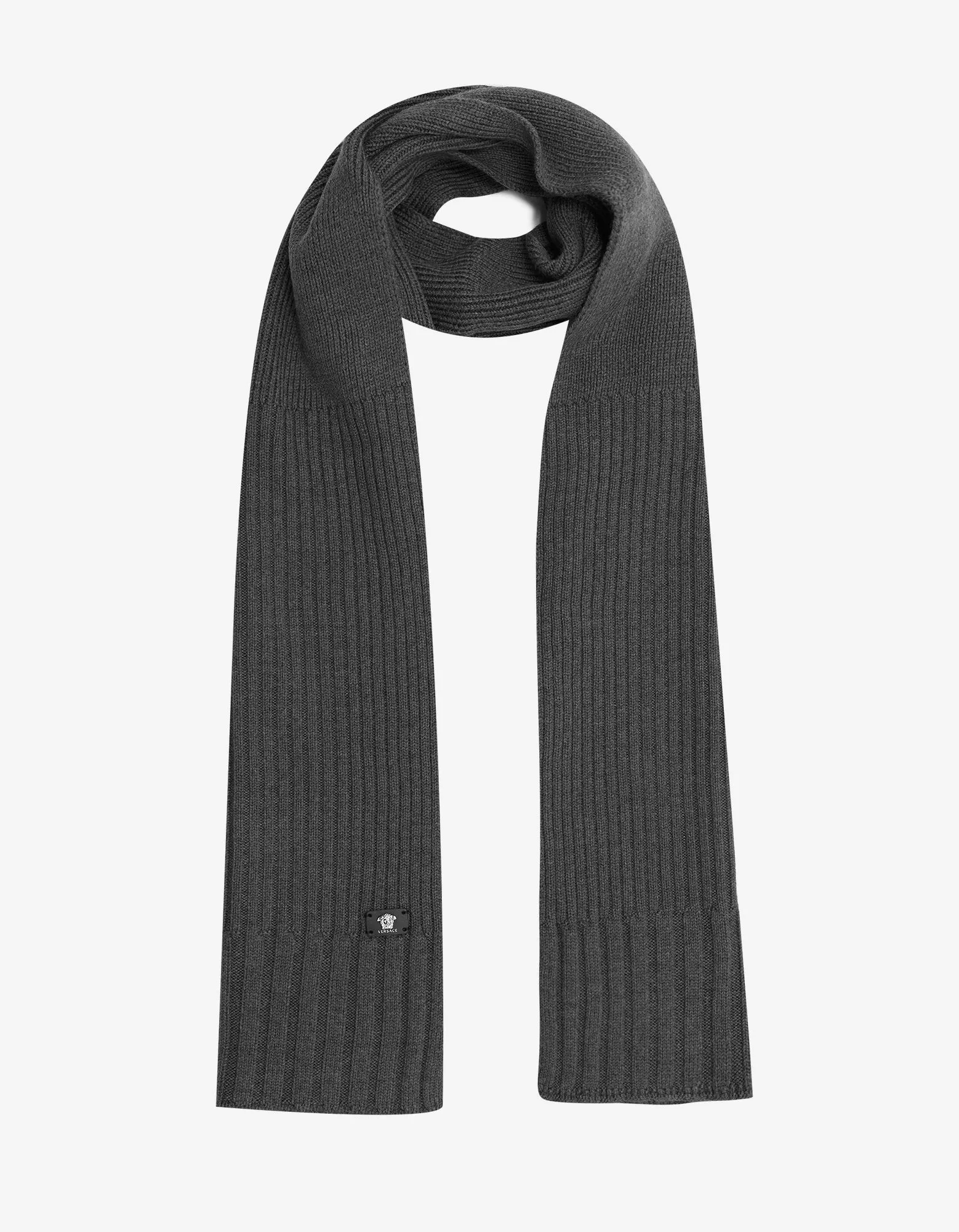 Grey Ribbed Wool Scarf