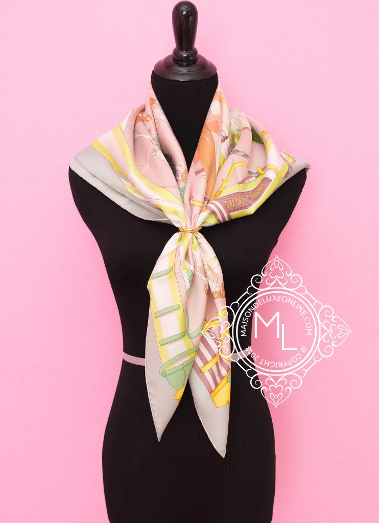 Hermes Pink Green Twill Silk 90 cm Ronds de Marche Scarf