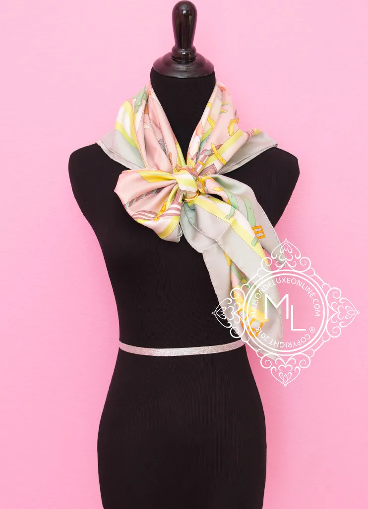 Hermes Pink Green Twill Silk 90 cm Ronds de Marche Scarf