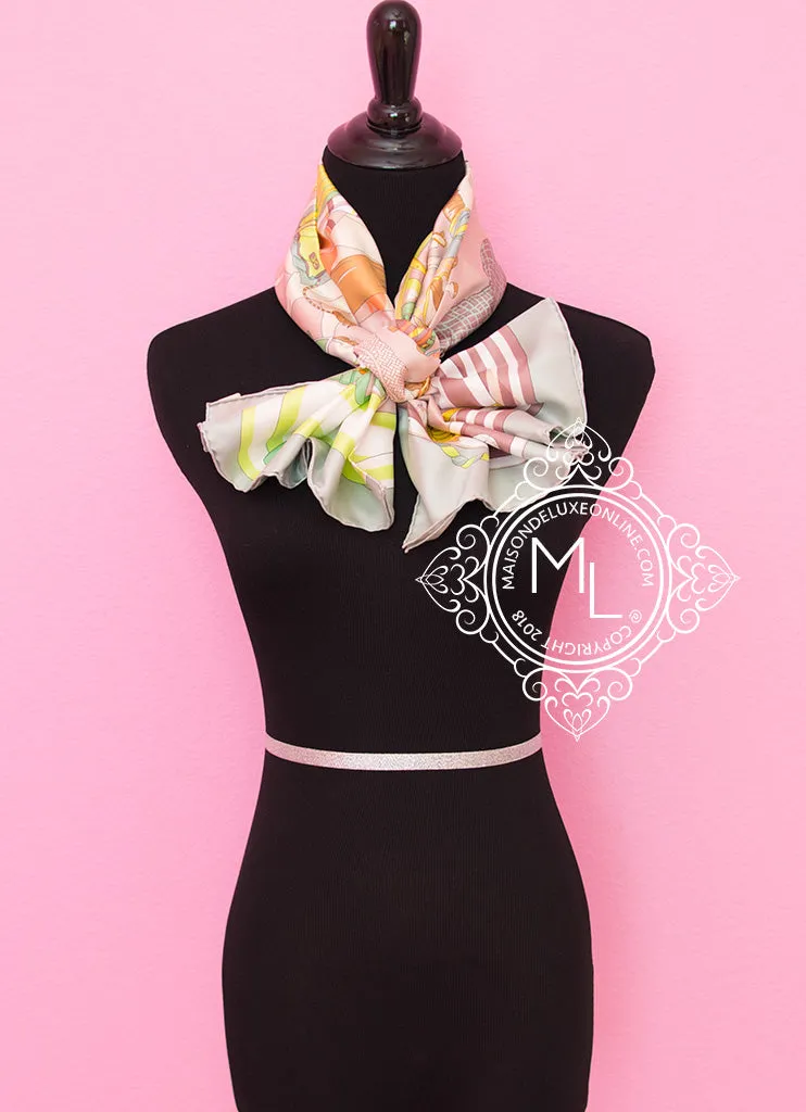 Hermes Pink Green Twill Silk 90 cm Ronds de Marche Scarf