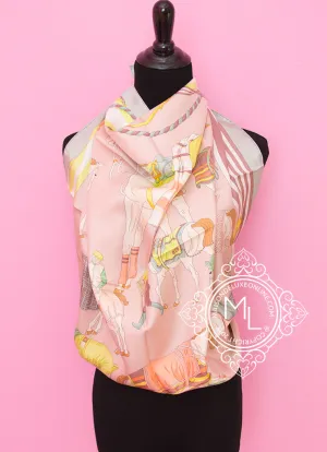 Hermes Pink Green Twill Silk 90 cm Ronds de Marche Scarf