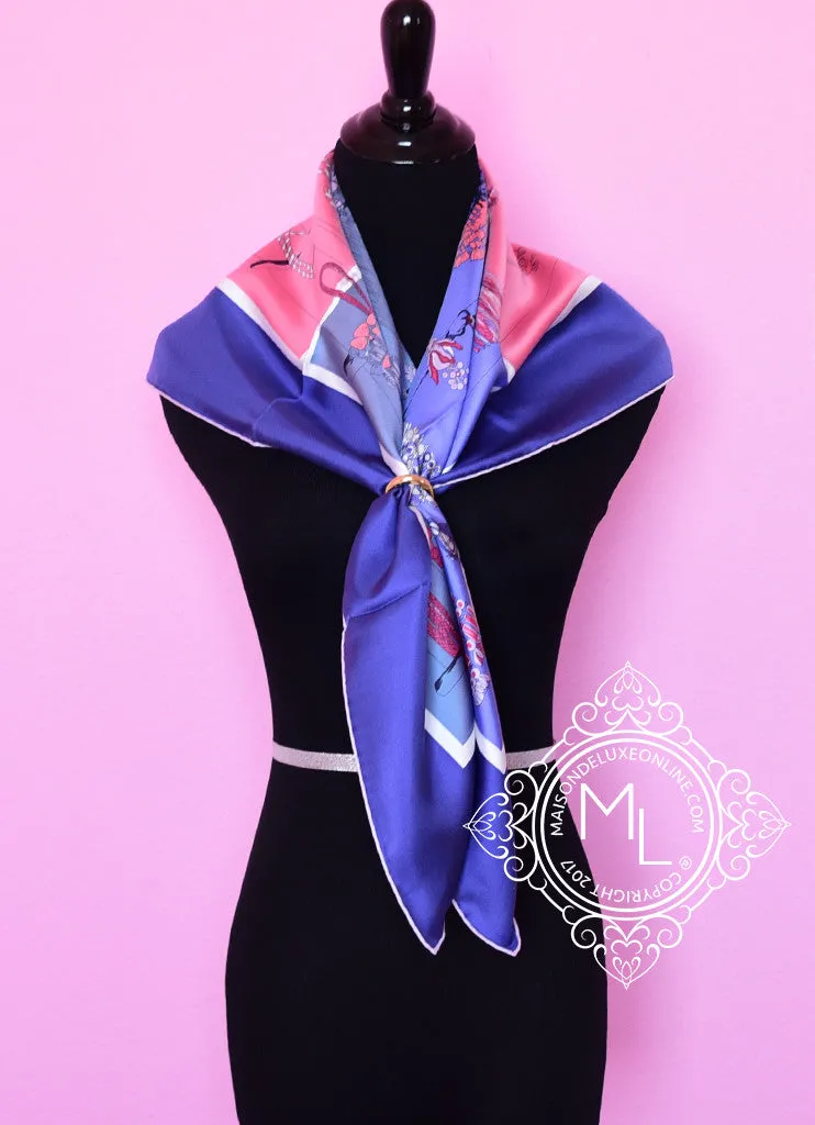 Hermes Purple Pink Twill Silk 90 cm Passementerie Quadri Scarf