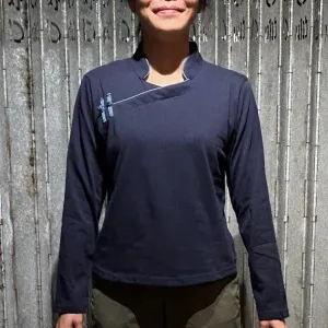 Long Sleeve Qipolo Top, Navy