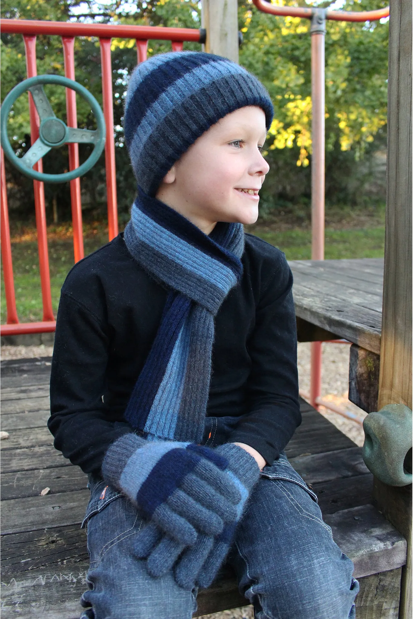 Lothlorian - Child's Stripe Rib Scarf in Merino Wool and Possum Fur