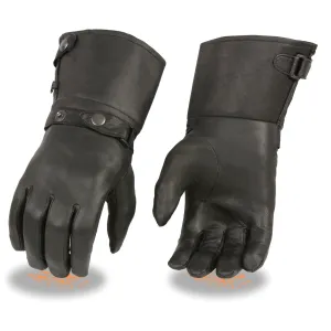 Milwaukee Leather Men's Gauntlet Motorcycle Hand Gloves-Black Leather Long Cuff Snap Closure Thermal Lined-SH264