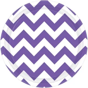 New Purple Chevron Round Paper Plates 17cm 8pk