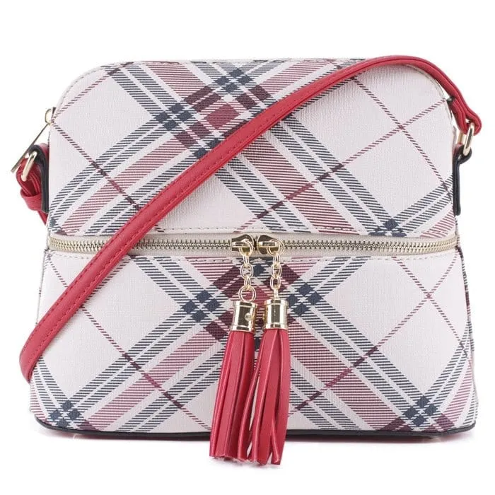 PL3031 Plaid Dome Fashion Crossbody w/ Tassel