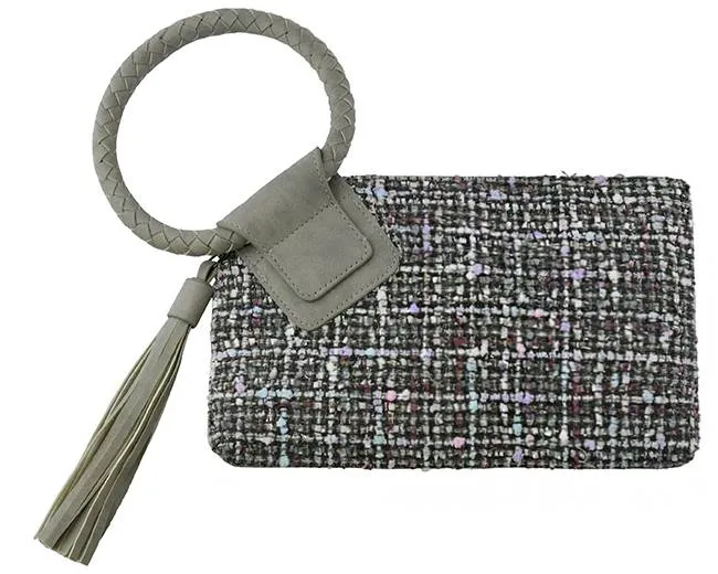 TW204 Tweed Cuff Handle Tassel Wristlet/Clutch