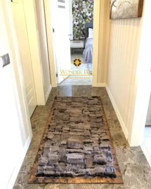 Unique Natural Sheep Leather Runner Rug, Handmade Modern Soft Hallway Rug