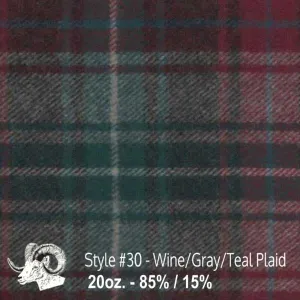 Wool Swatch - 30 - Wine, Gray, & Teal Plaid